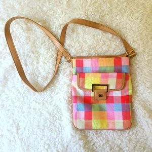 liz claiborne • bright plaid crossbody bag